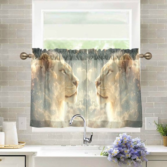 Wobogo Lion in The Clouds Pattern Kitchen Curtains 2 Piece Set Farmhouse Country Style Light Filtering Small Window Drapes Suitable for Bathroom Laundry Room and RV 27x24in