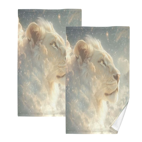 Wobogo Lion in The Clouds Pattern 100% Cotton Towel 2 Pieces Set Super Soft and Highly Absorbent Suitable for Bathroom Gym Travel Camping Pool