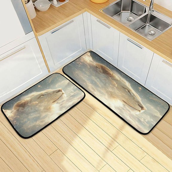 Wobogo Lion in The Clouds Pattern Kitchen Carpet Set of 2 Absorbent and Stain Resistant Non-slip Star Rubber Backing