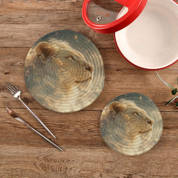 Wobogo Lion in The Clouds Pattern Trivets Potholders Set of 2 Cotton Woven Round Hot Plate Mats for Hot Dishes Bowls Teapots