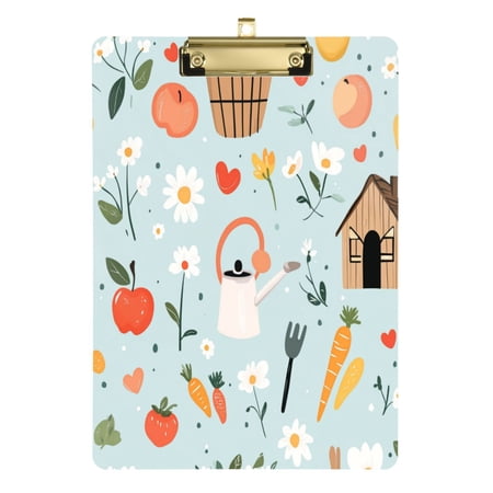 Wobogo Log Cabin Apple Carrot Pattern Acrylic A4 Clipboards Gold Clip Stardard Size 9×12.5in Office Decorative for Students Workers