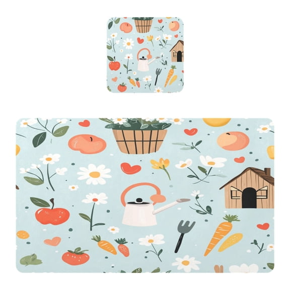 Wobogo Log Cabin Apple Carrot Pattern Placemats Coasters Set of 1 Heat-resistant Non-slip Easy to Clean Square Dinner Plate Mat