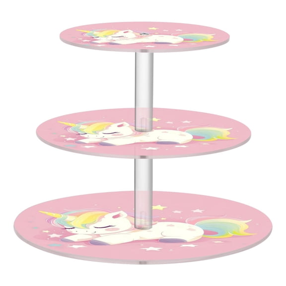 Wobogo Lovely Colorful Pony 3 Tier Acrylic Cake Stand with Clear Round Hold for Wedding Holiday Birthday Baby Shower Tea Party