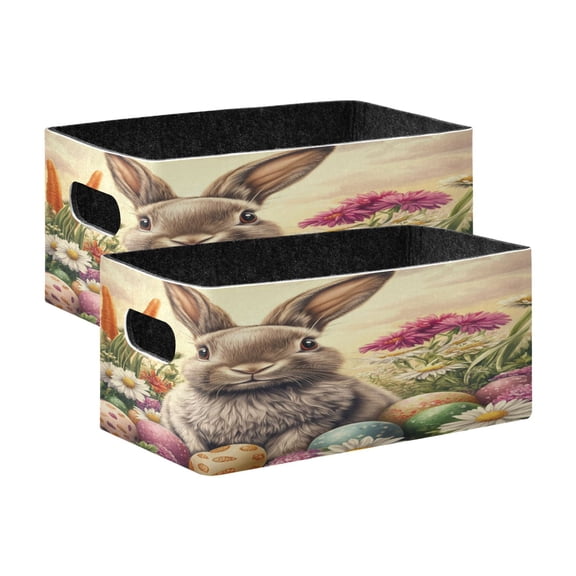 Wobogo Lovely Easter Bunny Decorative Folding Storage Basket Set of 2 for Desktop Bedroom Living Room Dressing Table