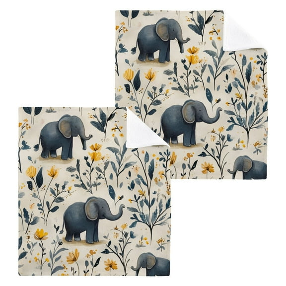 Wobogo Lovely Elephants Square Cotton Towel Set of 2 Soft and Skin-friendly with Good Absorbency 12×12in