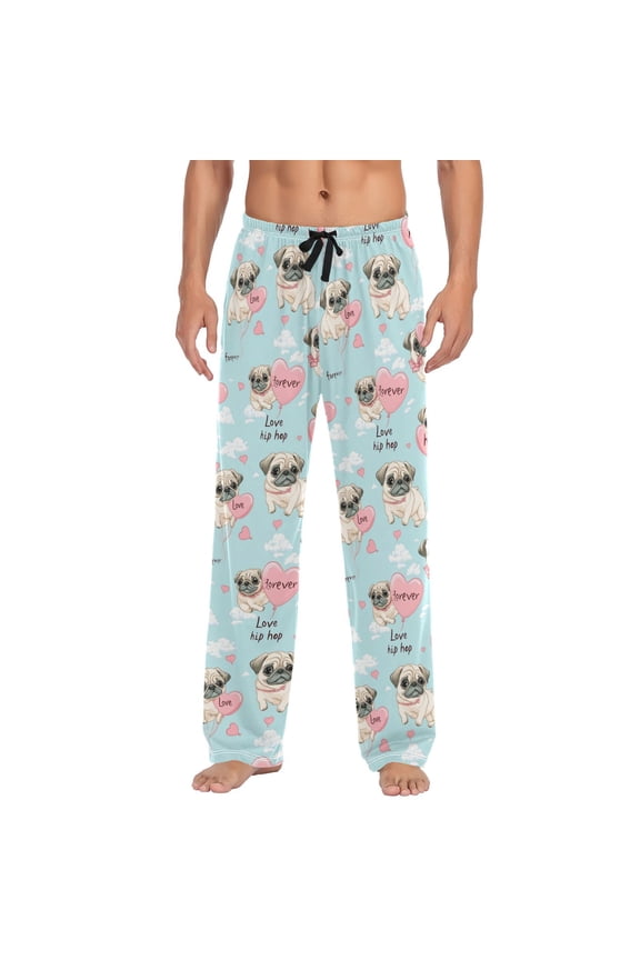 Wobogo Lovely Pug Dog Pajama Pants For Men Men's Separate Bottoms Lounge Pants