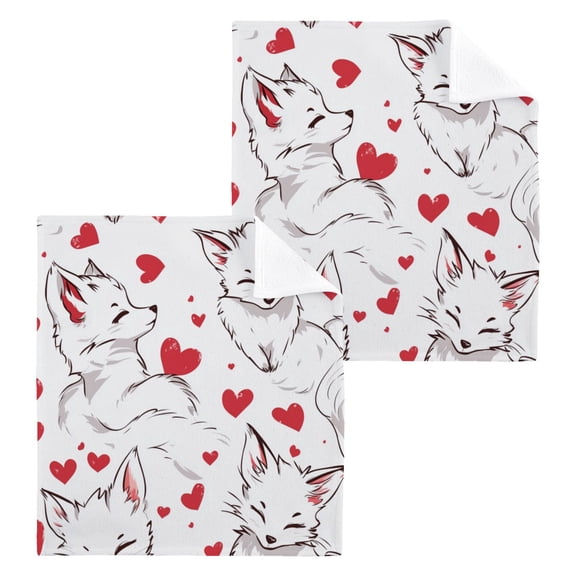 Wobogo Lovely White Fox Square Cotton Towel Set of 2 Soft and Skin-friendly with Good Absorbency 12×12in