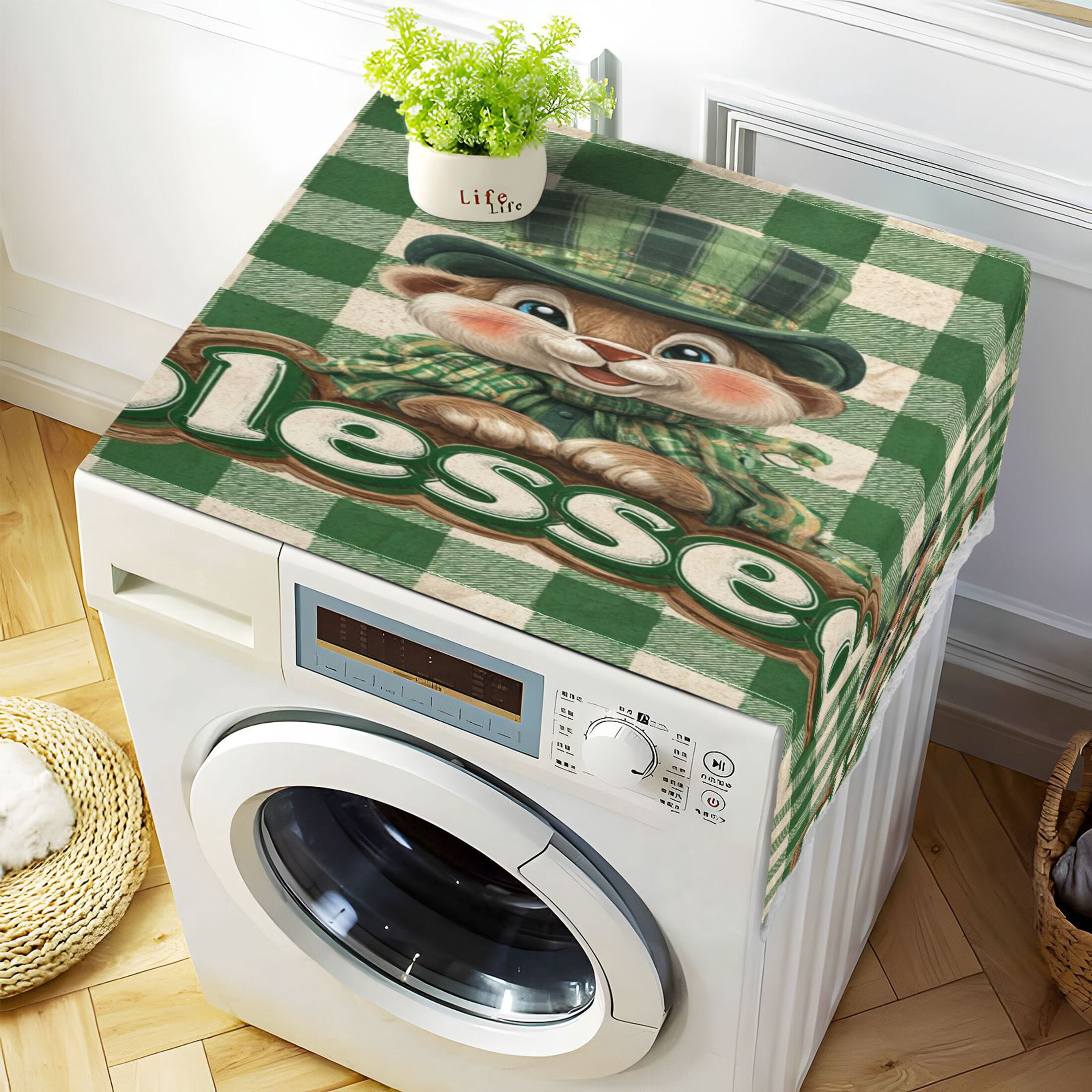 Wobogo Lucky Little Squirrel Washing Machine Cover Dustproof Washer Dryer Cover Waterproof Laundry Room Decorative Protector