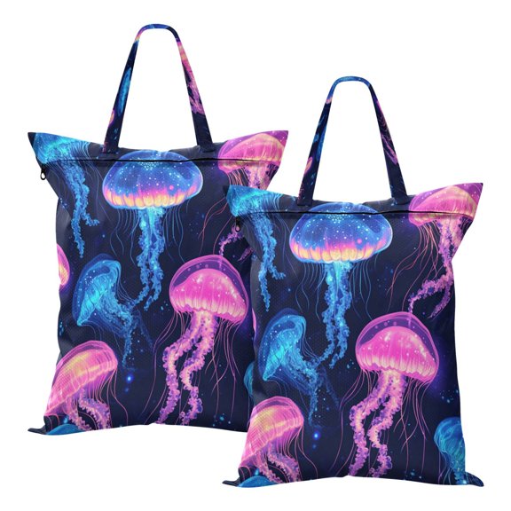 Wobogo Luminous Jellyfish Travel Laundry Bag Dirty Clothes Organizer Top Handle Strap Design Suitable for Beach Camping Dormitory Bathrooms