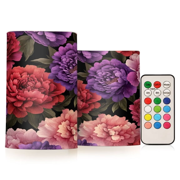 Wobogo Lush Peonies Combo Flameless Flickering Candle Light with Remote Control and Timer for Romantic Atmosphere