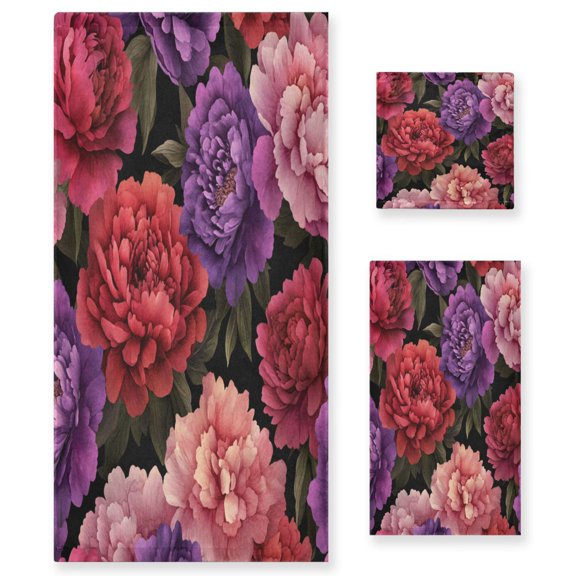 Wobogo Lush Peonies Ultra Soft 3 Pack Cotton Towel Set Includes 1 Bath Towel 1 Face Towel and 1 Washcloth for Everyday Use Lightweight and Compact