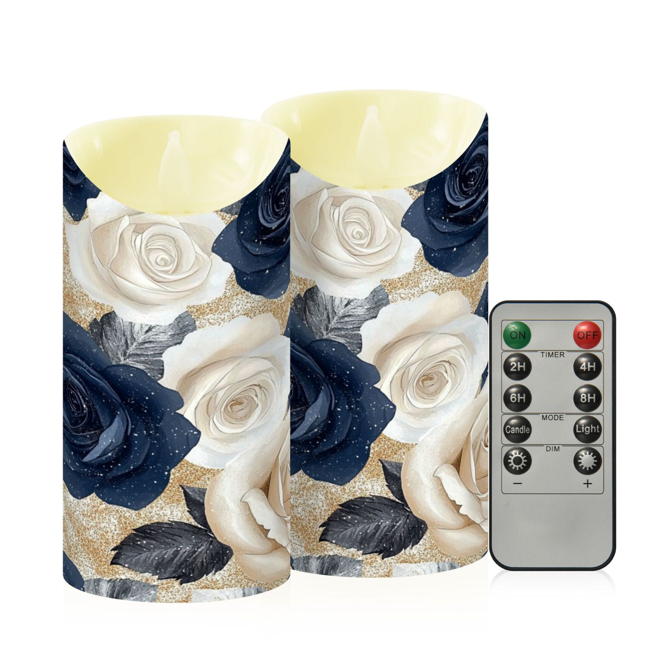 Wobogo Luxurious Floral Flameless Candles with Remote Battery Operated Flickering LED Candles with Timer 2/4/6/8H Medium Size