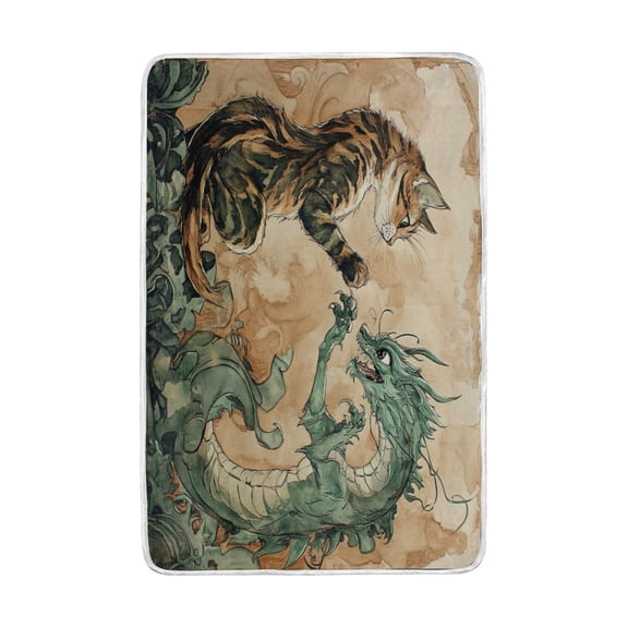 Wobogo Lynx and Dragon Painting Flannel Fleece Bed Blanket as Bedspread Coverlet Sofa Blankets (90x60in) Soft Lightweight Warm and Cozy