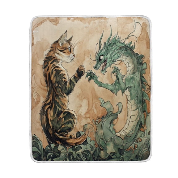 Wobogo Lynx and Dragon Painting Flannel Fleece Bed Blanket as Bedspread Coverlet Sofa blankets (50x60in) Soft Lightweight Warm and Cozy