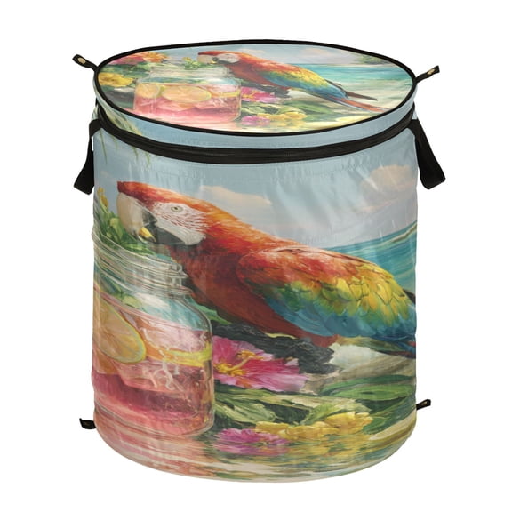 Wobogo Macaw Foldable Laundry Baskets with Carry Handle Zipper Closure Travel Bathroom College Dorm Essentials
