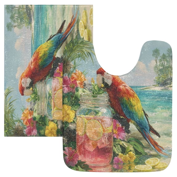 Wobogo Macaw U-Shaped Toilet Bath Mat Set Super Soft Absorbent Quick Dry Memory Foam Non Slip Bathroom Rugs for Tub Shower and Single Sink