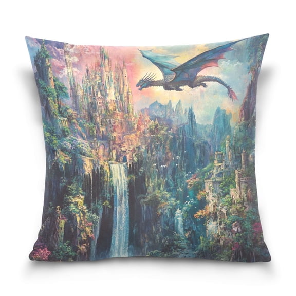 Wobogo Magic Dragon Castle Pillowcase Special Crystal Velvet Breathable and Comfortable Bedside Decorations Pillow 1616in