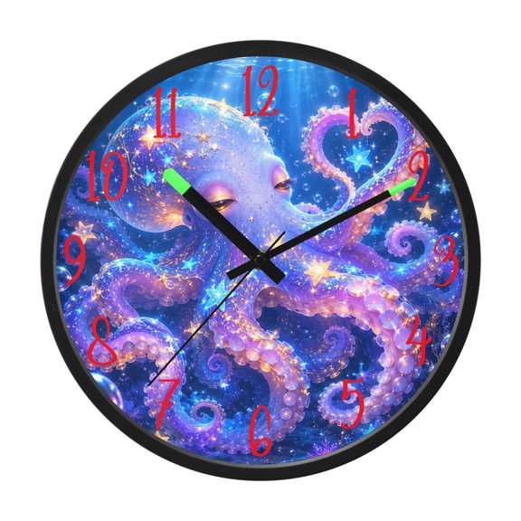 Wobogo Magical Octopus Luminous Wall Clock with Sound-Activated LED 12-Inch Silent Acrylic Timepiece for Bedroom Livingroom or Office