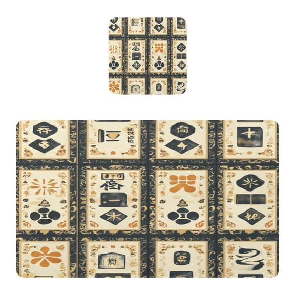 Wobogo Mahjong Background Placemats Coasters Set of 1 Heat-resistant Non-slip Easy to Clean Square Dinner Plate Mat