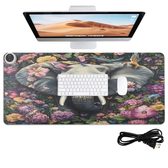 Wobogo Majestic Elephant Heated Mouse Pad Extra-Large Desk Mat With 3 Heating Levels and 3-hour Auto Shut-Off Protection Ideal for Computer Keyboards Home Office Hand-warming Essential 31.5in  13in