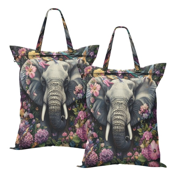 Wobogo Majestic Elephant Travel Laundry Bag Dirty Clothes Organizer Top Handle Strap Design Suitable for Beach Camping Dormitory Bathrooms