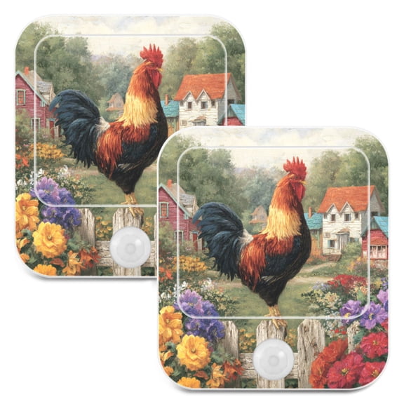 Wobogo Majestic Rooster Night Light Lamp Set of 2 with Smart Sensor Dusk to Dawn Sensor 0.6W Plug-in