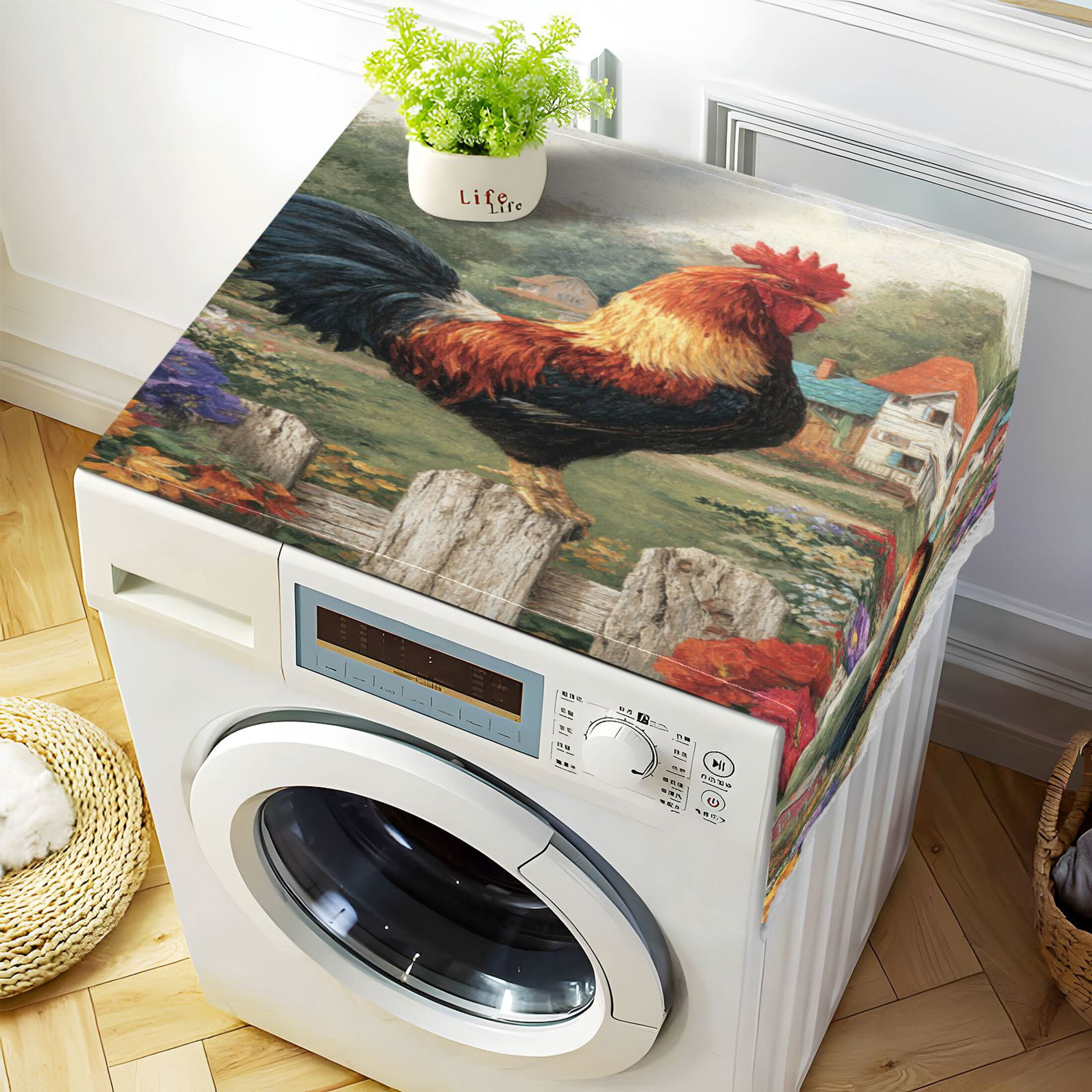Wobogo Majestic Rooster Washing Machine Cover Dustproof Washer Dryer Cover Waterproof Laundry Room Decorative Protector