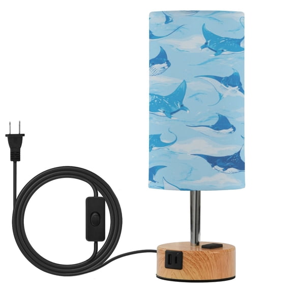 Wobogo Manta Rays Bedside Lamp Touch Control Table Lamp with USB A+C Charging Ports & AC Outlet 3-Way Dimmable Nightstand Lamp with Linen Fabric Shade for Bedroom Living Room