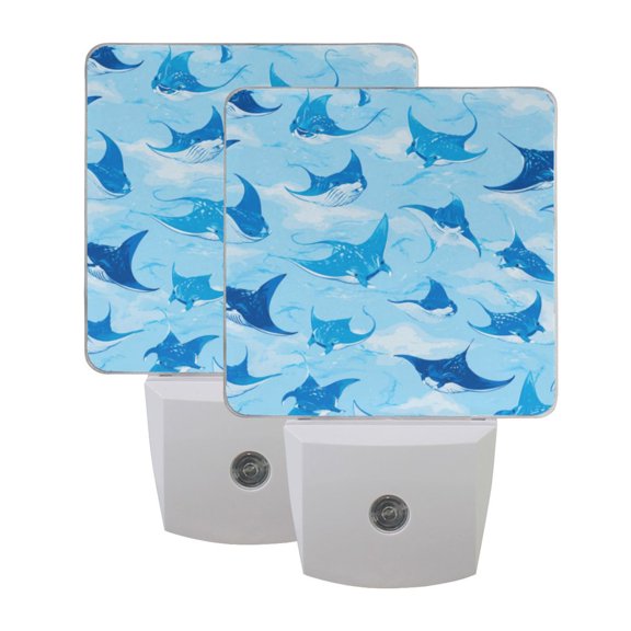 Wobogo Manta Rays LED Night Light 2 Pcs Set 0.5 Watt Wall Plug in Dusk to Dawn Automatic Switch Soft White Light
