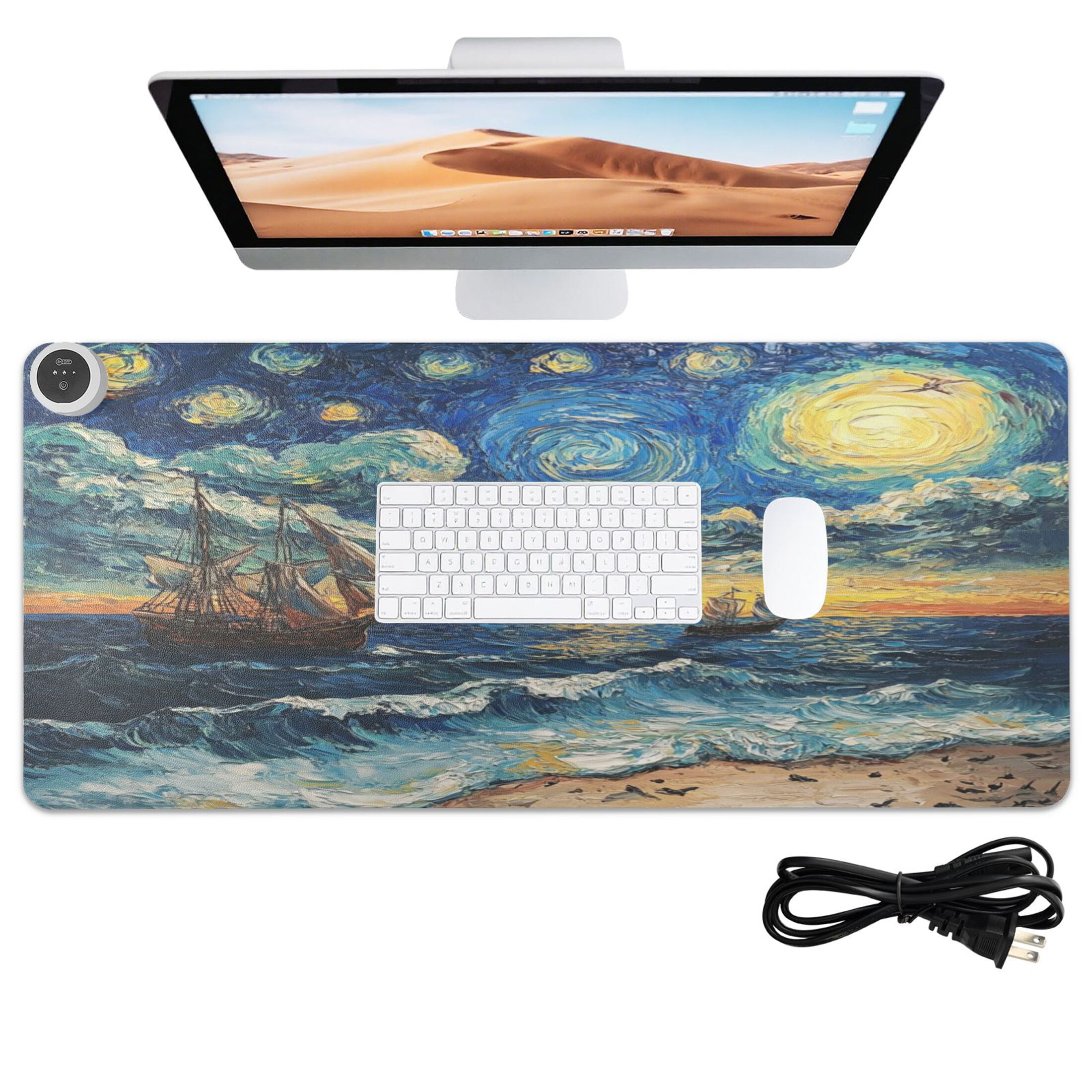 Wobogo Many Stars at Sea Heated Mouse Pad Extra-Large Desk Mat With 3 Heating Levels and 3-hour Auto Shut-Off Protection Ideal for Computer Keyboards Home Office Hand-warming Essential 31.5in × 13in