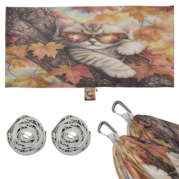 Wobogo Maple Leaf Cat Camping Hammocks 330 lb Capacity with Tree Straps and Hanging Pockets for Outside Hiking Beach Backpack Travel