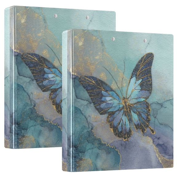Wobogo Marble Butterfly File Folders Extra Large Capacity to Hold 200 Sheets of Documents Hard Shell Ring Binder for School Home Office