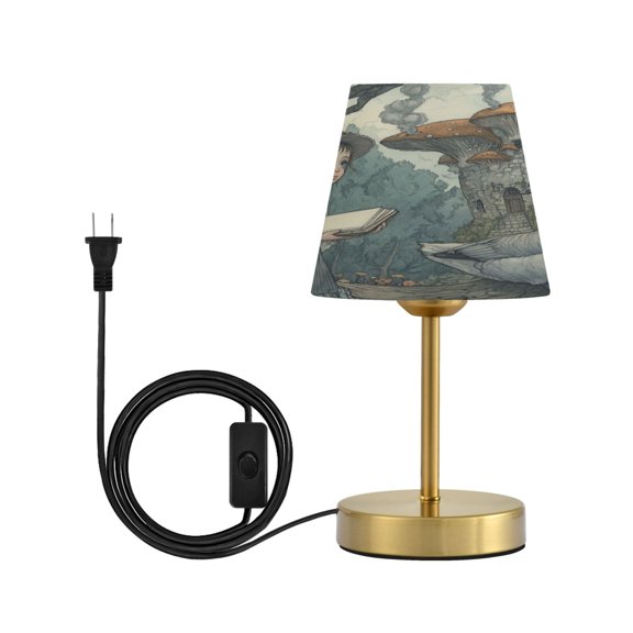 Wobogo Medieval Mushroom Castle Table Lamps Three-channel Adjustable Lighted Antique Brass Metal Base Simple Modern Style for Bedroom Nightstands Living Room and Office