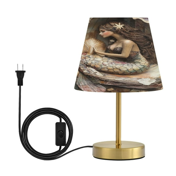 Wobogo Mermaid Inside The Shell Table Lamps Three-channel Adjustable Lighted Antique Brass Metal Base Simple Modern Style for Bedroom Nightstands Living Room and Office
