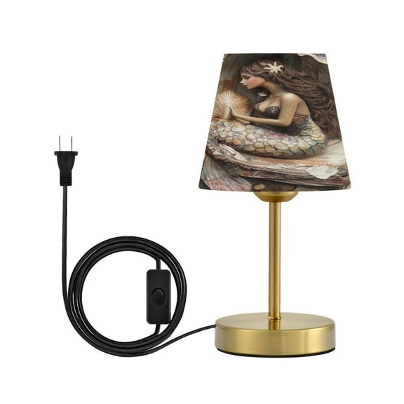 Wobogo Mermaid Inside The Shell Table Lamps Three-channel Adjustable Lighted Antique Brass Metal Base Simple Modern Style for Bedroom Nightstands Living Room and Office