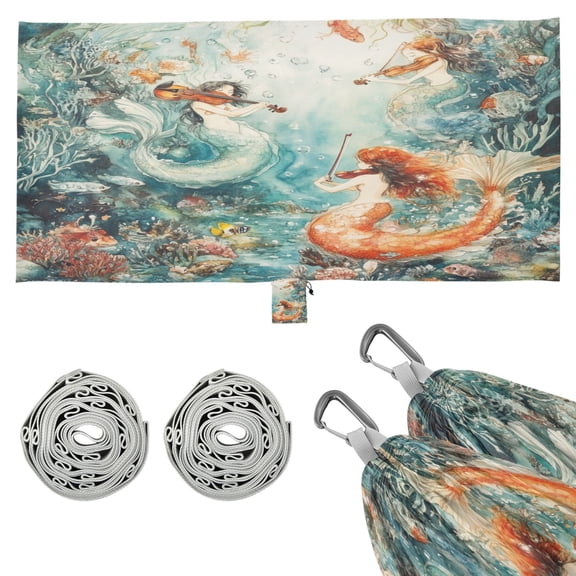 Wobogo Mermaid Plays Music Camping Hammocks 330 lb Capacity with Tree Straps and Hanging Pockets for Outside Hiking Beach Backpack Travel