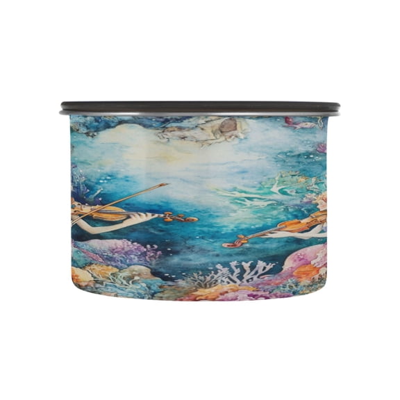 Wobogo The Mermaid Plays Music Food Storage Jars 304 Food Grade Stainless Steel Canisters With Vacuum Airtight Lids for Coffee Snacks Nuts Cereal 500ML