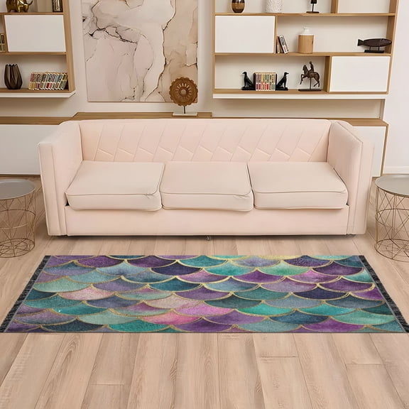 Wobogo Mermaid Scales Bedside Long Rug Delicate and Soft Modern Indoor Area Decor Non Slip Carpet for Bed Room Corridor Entrance Balcony
