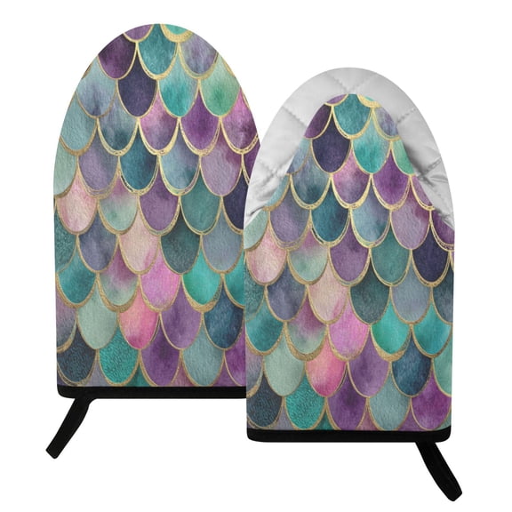 Wobogo Mermaid Scales Heat Resistant Oven Mitts Quilted Cotton Kitchen Gloves with Hanging Loop for Cooking BBQ Microwave