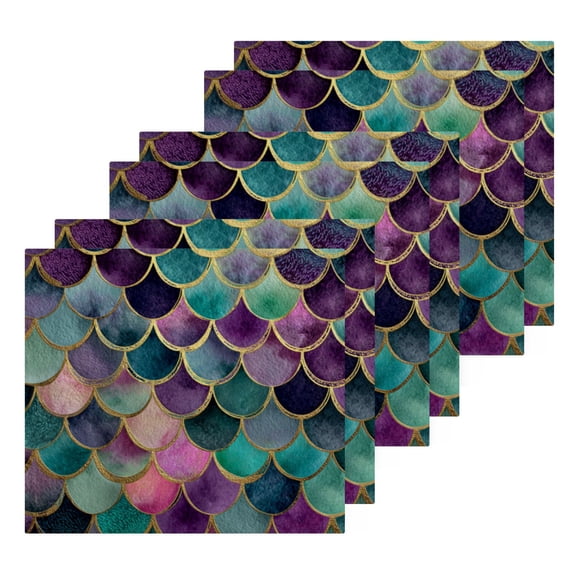 Wobogo Mermaid Scales Square Cotton Towel Set of 2 Soft and Skin-friendly with Good Absorbency 12×12in