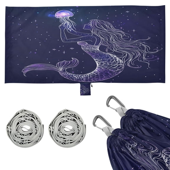 Wobogo Mermaid and Jellyfish Camping Hammocks 330 lb Capacity with Tree Straps and Hanging Pockets for Outside Hiking Beach Backpack Travel