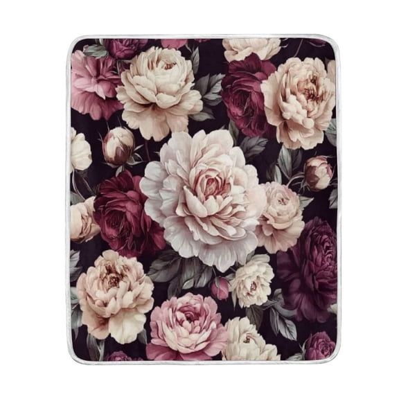 Wobogo Milk White Peony Flannel Fleece Bed Blanket as Bedspread Coverlet Sofa blankets (50x60in) Soft Lightweight Warm and Cozy