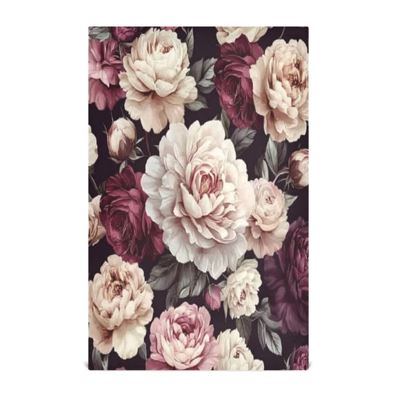 Wobogo Milk White Peony Kitchen Towel 1 Piece Large Cotton Dishcloth Premium Absorbency Set with Hanging Loop