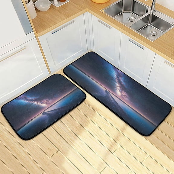 Wobogo Milky Way Galaxy Kitchen Carpet Set of 2 Absorbent and Stain Resistant Non-slip Star Rubber Backing