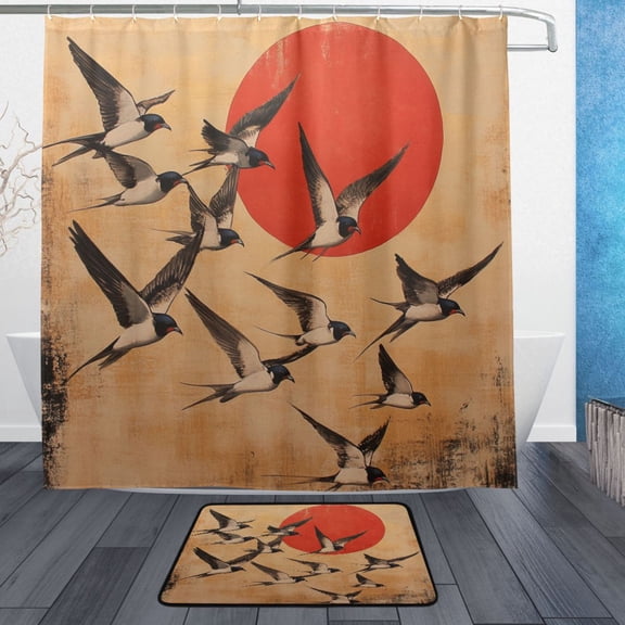 Wobogo Millennium Of The Goose Bathroom Shower Curtain Set with Floor Mat and Hooks Ultra Waterproof Visible Slider Beads