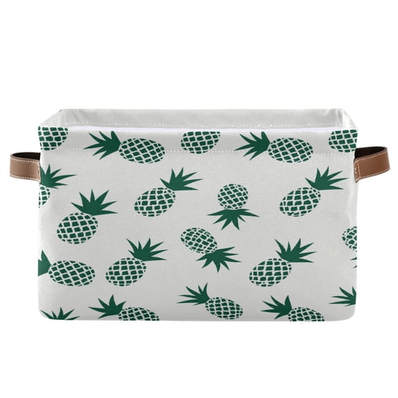 Wobogo Mini Pineapple Square Storage Basket with Waterproof Canvas and PE Lining Durable PU Leather Handles 14.2×10.2×8.3in