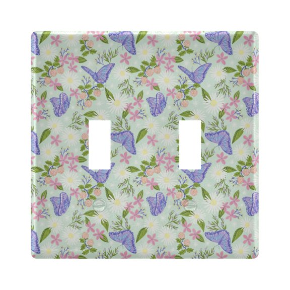 Wobogo Mint Butterfly Floral Switch Plates PC Flame Retardant Plastic Material Glossy Finish Smooth Touch 4.56x4.48x0.27in