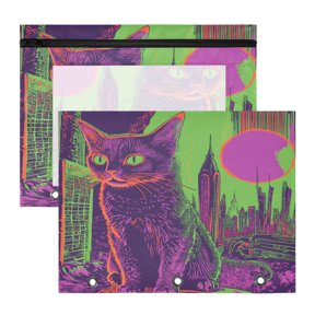 Wobogo Moebius Cat A4 Size Clear Polyester File Pocket Set of 2 Zipper Home Work Office Organizer