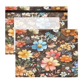 Wobogo Moebius Flowers Pattern A4 Size Clear Polyester File Pocket Set of 2 Zipper Home Work Office Organizer