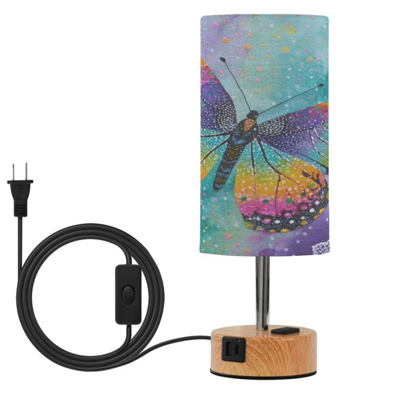 Wobogo Monarch Butterfly Bedside Lamp Touch Control Table Lamp with USB A+C Charging Ports & AC Outlet 3-Way Dimmable Nightstand Lamp with Linen Fabric Shade for Bedroom Living Room